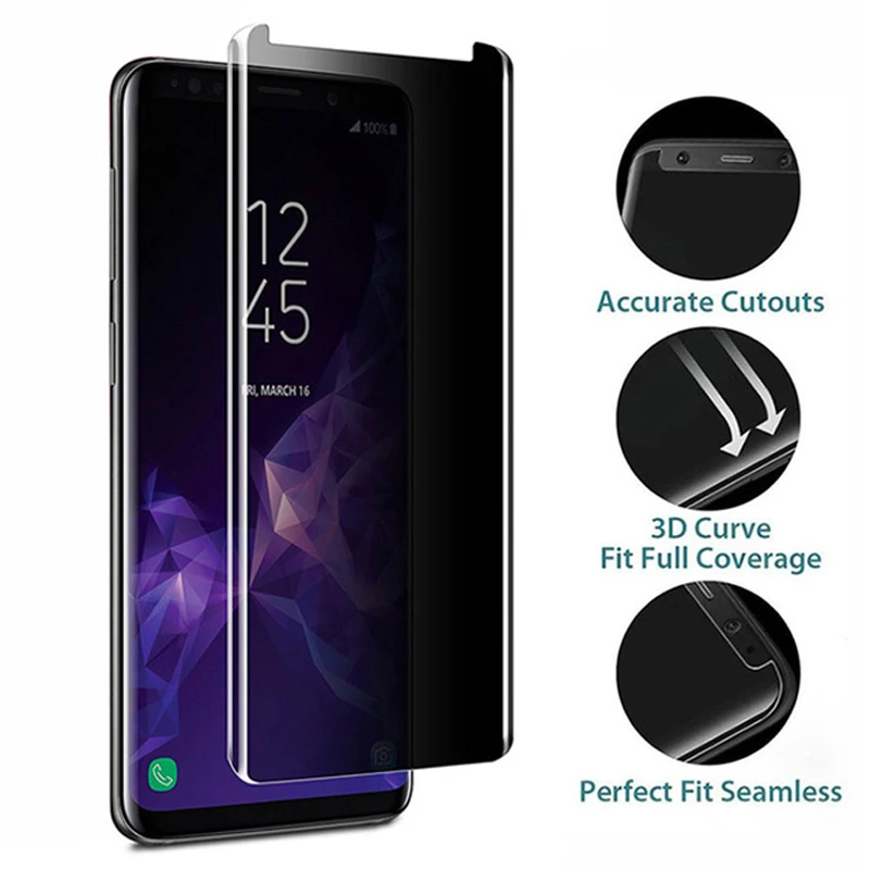3D изогнутый Чехол 9 H, закаленное стекло для samsung Galaxy Note 9 8 S8 S9 Plus, Защитная пленка для экрана с защитой от шпиона