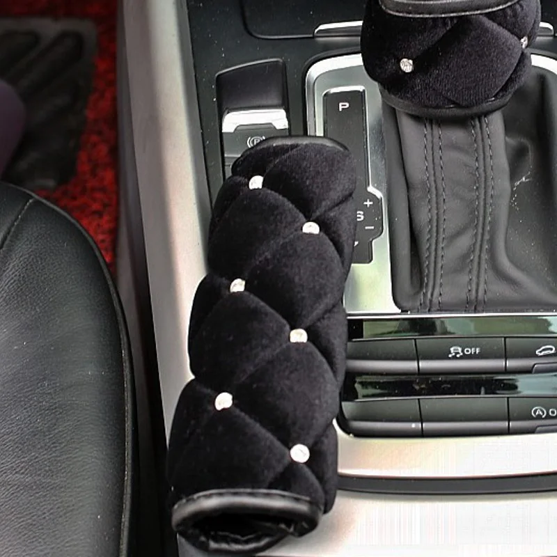 hand brake cover Шикарный горный хрусталь Автомобильная подушка для шеи зимняя плюшевая кристальная Авто подголовник Подушка для талии Поддержка Подушка автокресла крышка автомобильные аксессуары - Цвет: hand brake cover