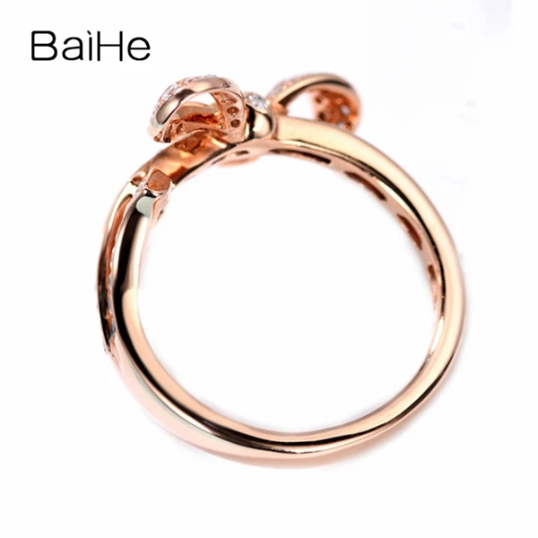 BAIHE, 14 K, розовое золото, около 0.22ct H/SI, Круглый, натуральные бриллианты, обручальное кольцо, обручальное кольцо, модное, с бантом, подарочное кольцо