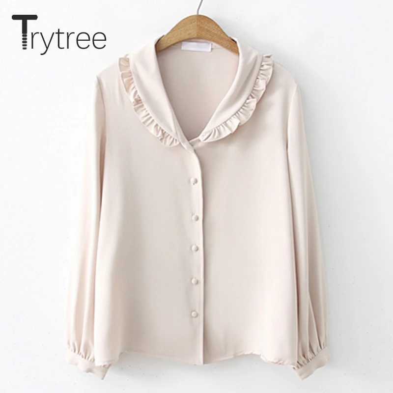 Женская однобортная блузка Ttytree Весенняя Повседневная рубашка с оборками