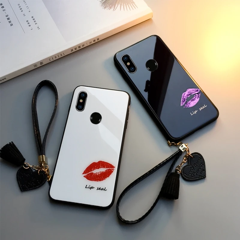 Чехол из закаленного стекла для Xiaomi Redmi Note 8 7 6 5 Pro жесткий чехол с красными губами