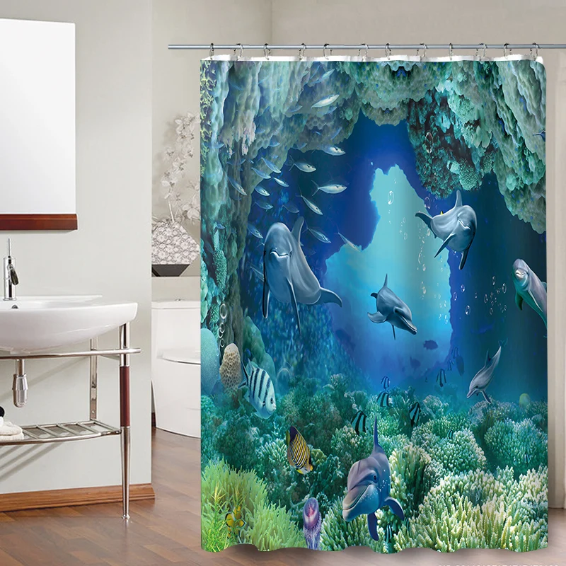 

FOKUSENT New Design Colorful Tropical Fish Reefs Polyester Fabric Bathroom Waterproof Home Decor Shower Curtain