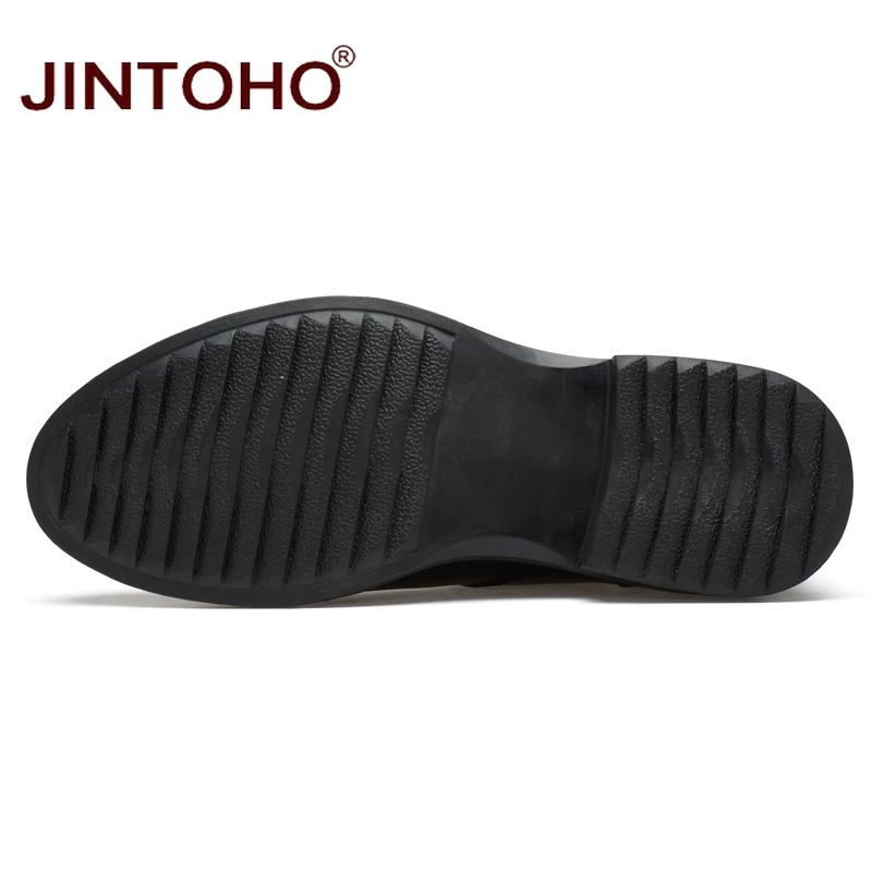 JINTOHO/; Высококачественная зимняя мужская обувь из натуральной кожи; кожаные ботильоны; теплые зимние мужские ботинки; брендовые модные мужские ботинки