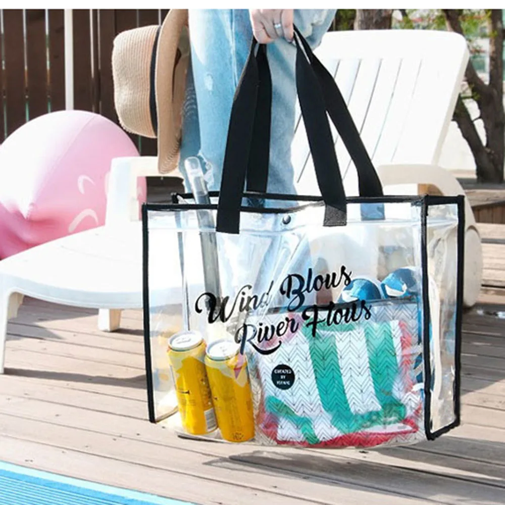 

Fashion Waterproof Swimming Storage Beach Bag Tote Handbags Women PVC Transparent Letter