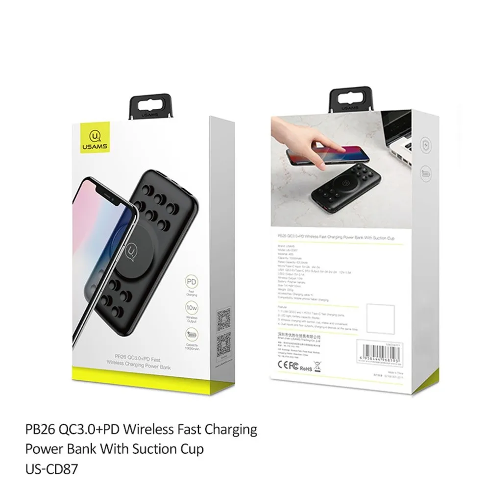 USAMS большой емкости 10000 mAh power Bank QC3.0 18 W повербанк PD безпроводная зарядка iphone