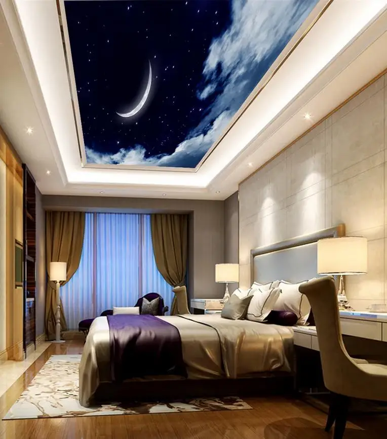 Custom 3d Photo Wallpaper ceiling Mural Wall Fantastic Star Moon zenith mural living room dedroom Ceiling home decor | Обустройство