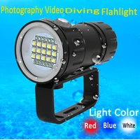 underwater 27 led photography video diving flashlight 15x xm l2 white6x xpe red6x xpe blue waterproof tactical torch lamp