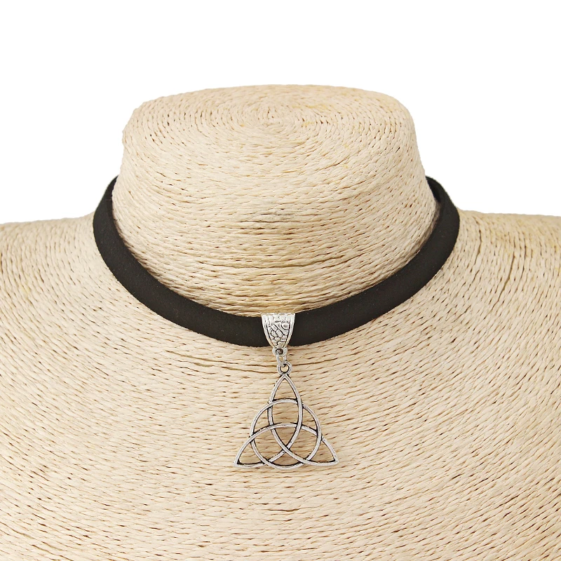 Черный плоский шнурок из искусственной замши кельтский Узелок Triquetra Charm 13