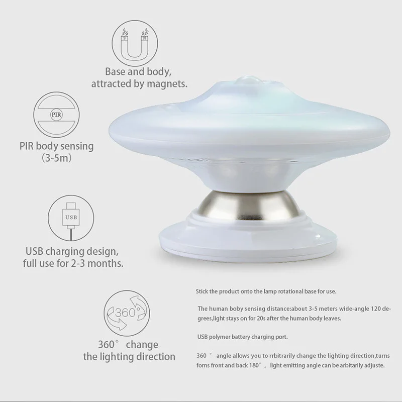 Ночной светильник UFO свободного угла с датчиком движения Детская Ночная лампа