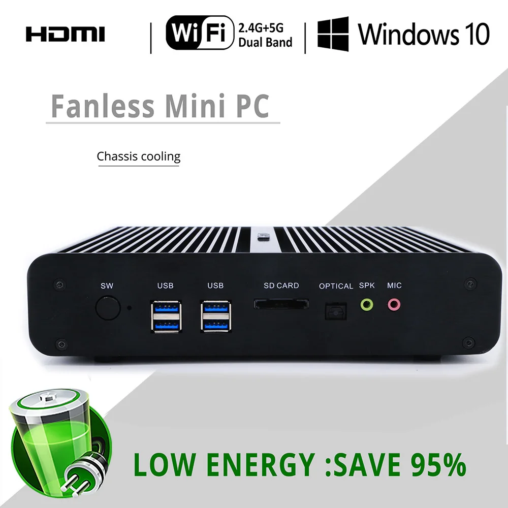2 COM Win10 Core i5 i3 промышленный ПК Двойной Intel NUC без вентилятора minipc core i7 7660U графика 640 игровой компьютер HDMI DP HD 4K HTPC