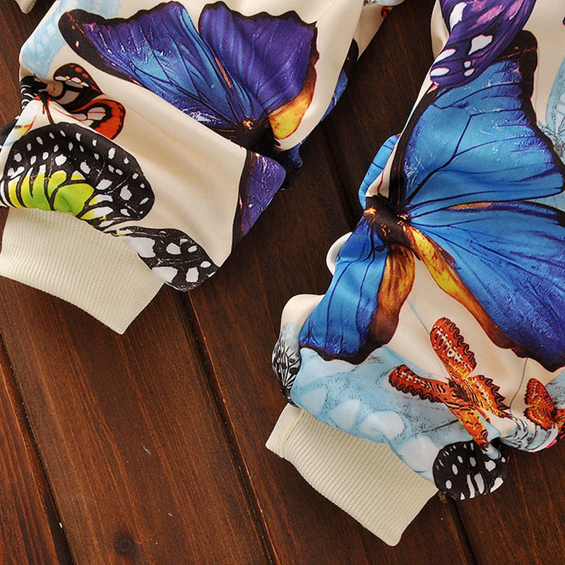 2018 Весна Одежда и аксессуары для девочек модный комплект с принтом бабочки трек