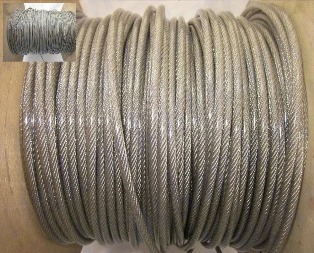 50M/Lot Overall Diameter 4.0MM Stainless Steel Wire Rope With PVC Plastic Coating (3.0MM Wire Rope With 0.5MM Coating)