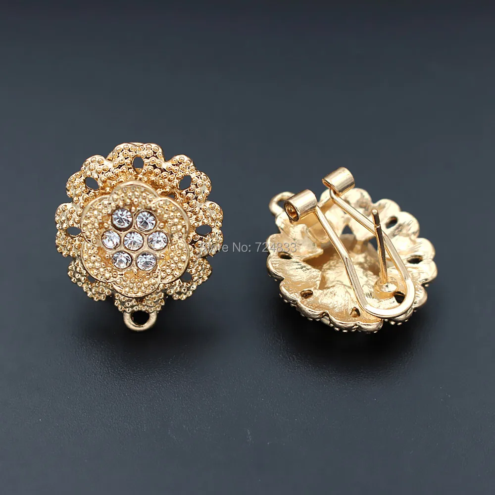Earrings post Loop Connector Bases Paved CZ 19mm Hollow Flower African Women Clip Stud Hooks DIY Dubai Jewelry Findings | Украшения и
