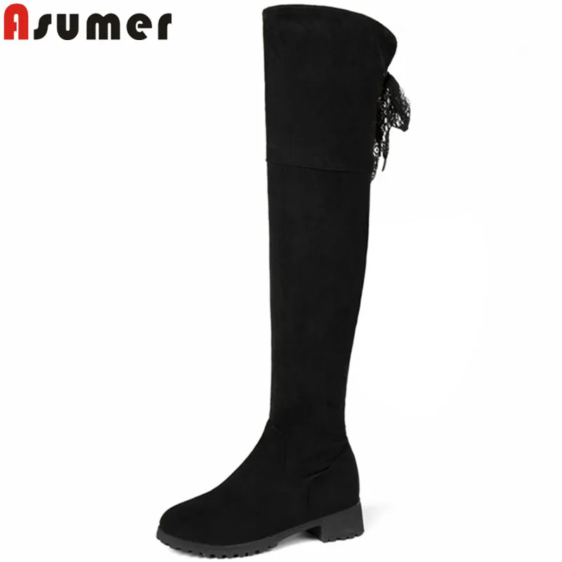 ASUMER/модные сапоги выше колена с круглым носком на молнии Флоковые Сезон осень