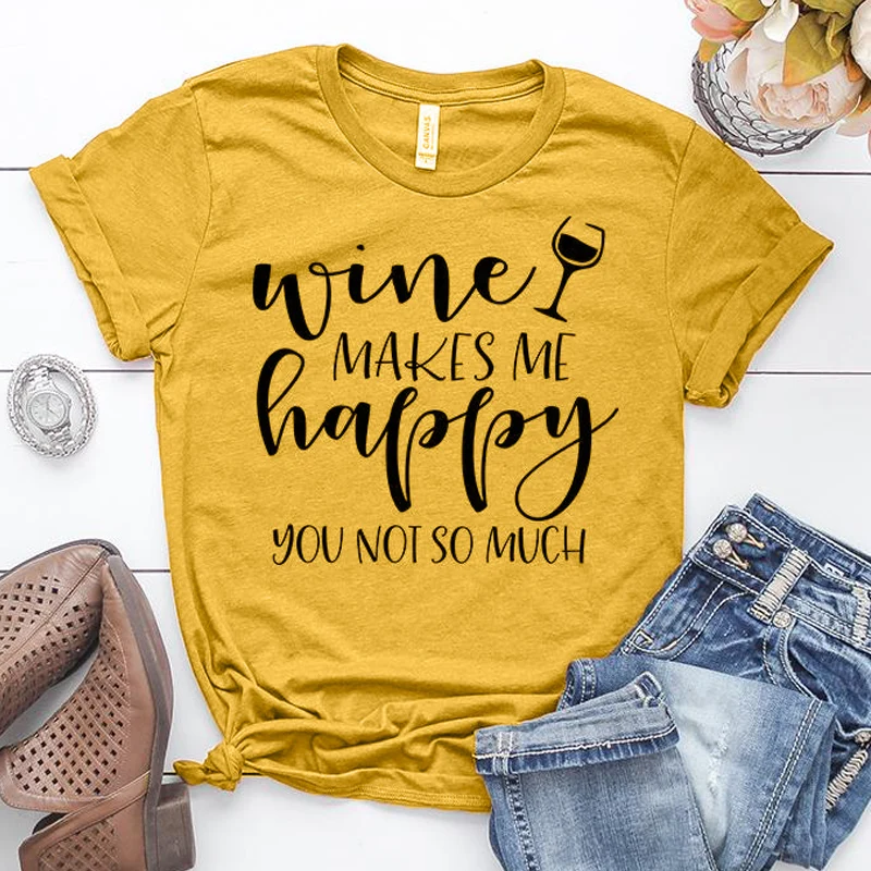 Забавная футболка Wine making Me Happy You Not So Much Повседневная летняя с вырезом лодочкой и
