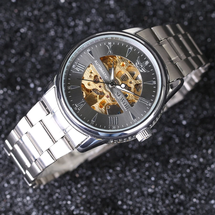 SEWOR автоматические часы фирменные мужские классические из нержавеющей стали