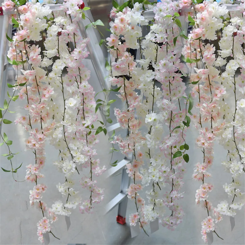 

180cm Sakura Cherry Rattan Wedding Arch decoration Vine Artificial flowers Home party decor Silk Ivy wall Hanging Garland Wreath