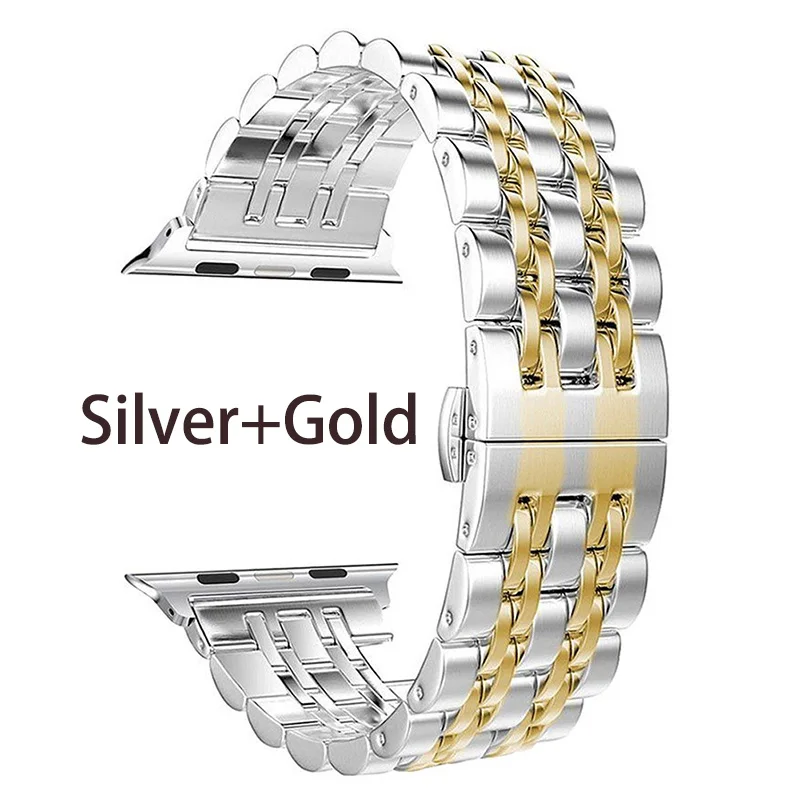 silver gold Для Apple Watch ремешок серии 4 40 мм 44 мм/серия 3 38 мм 42 мм для женщин и мужчин из нержавеющей стали ремешок Iwatch металлический заменить мужской т-ремешок - Цвет ремешка: silver gold