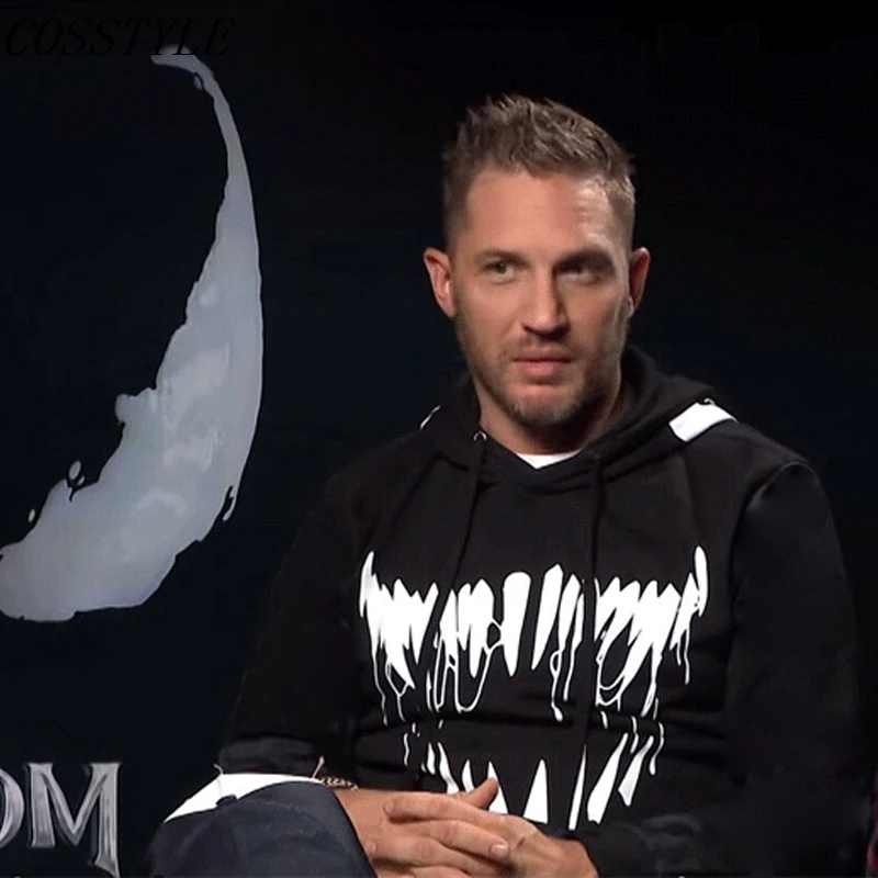 S-3XL Venom Tom Hardy, худи супергероя, крутые черно-белые осенне-зимние топы, повседневная флисовая толстовка, пальто с капюшоном для взрослых, плюс бархат