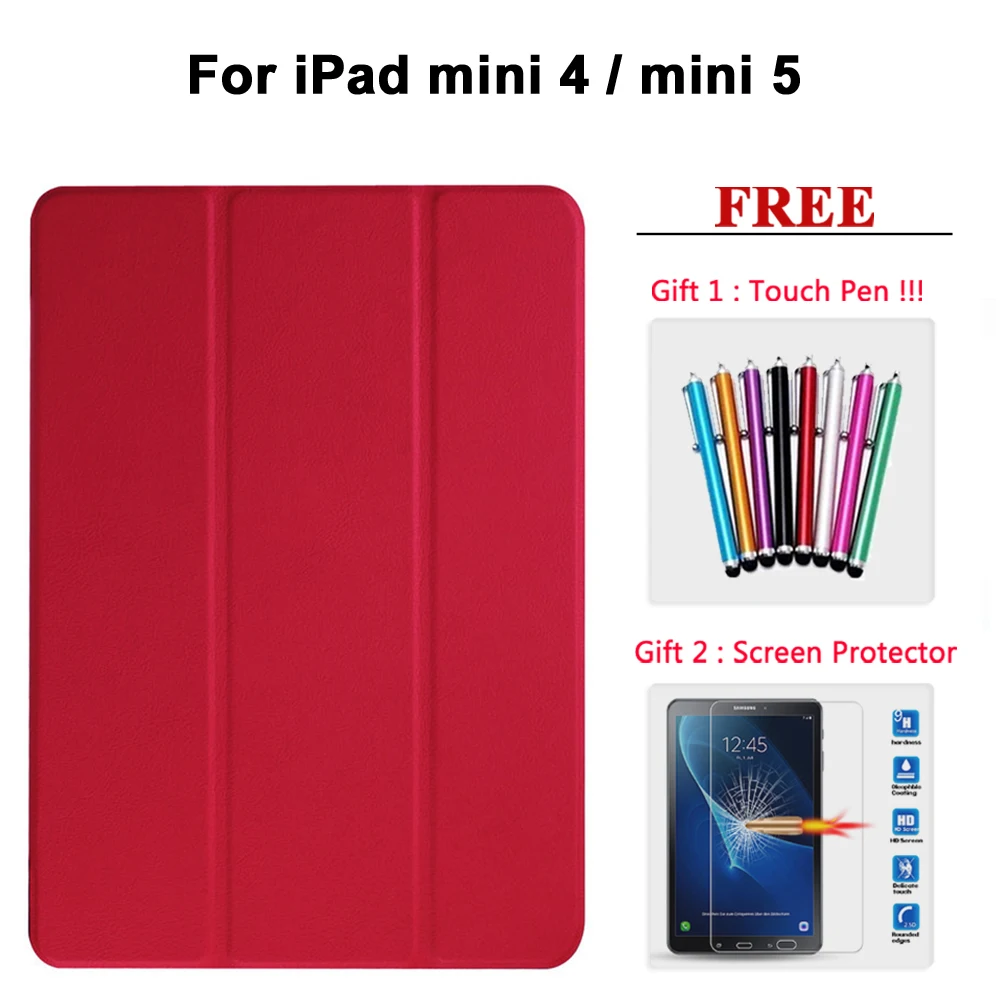 mini4 mini5 Защита экрана стекло+ чехол для iPad 9,7 Air 1/2/3 PU кожаный смарт-чехол для i Pad mini 1 2 3 4 5/pro 10,5 - Цвет: mini4 mini5