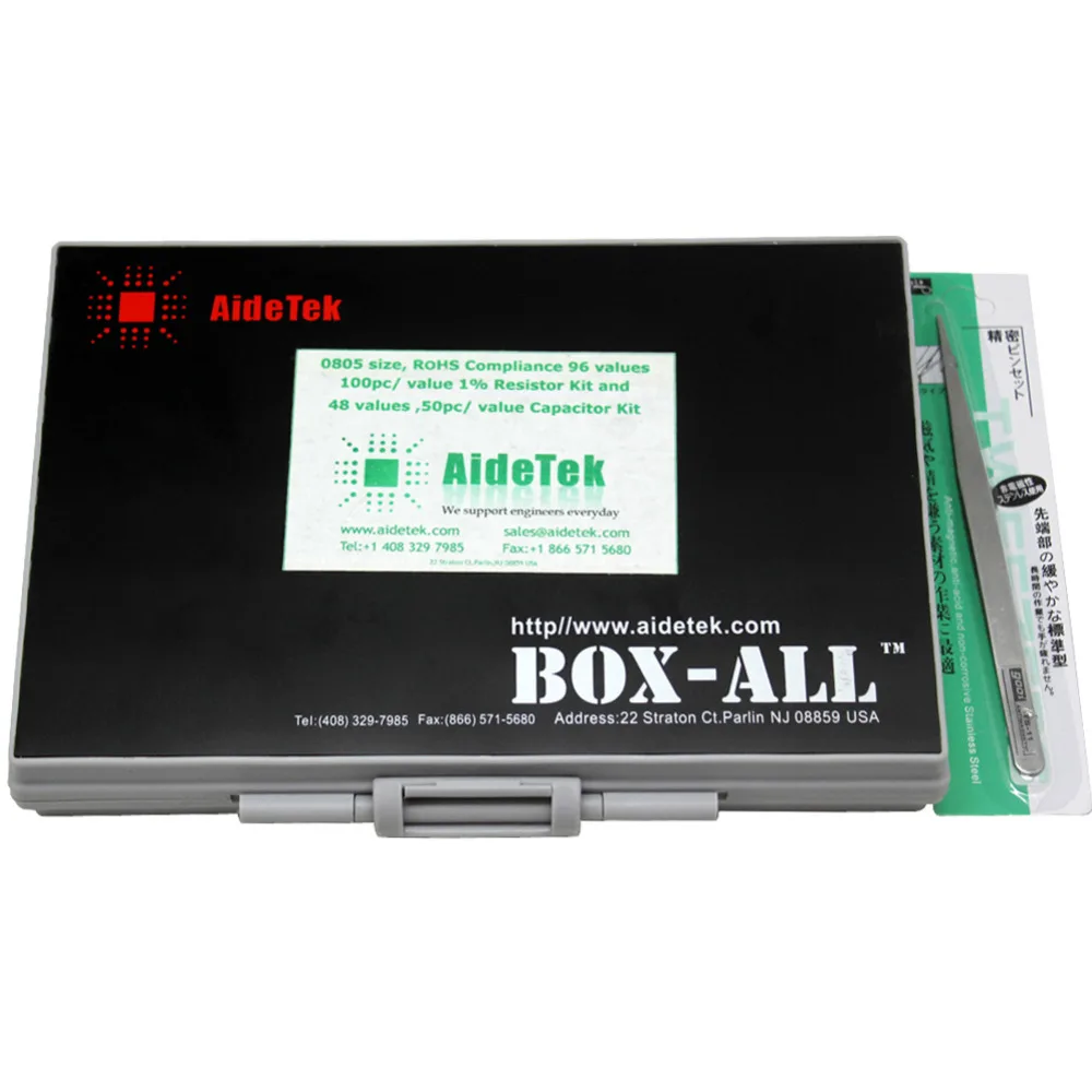 AideTek SMD 0805 комбо комплект резисторов 96x100+ конденсаторы 48x50 пластиковые части коробки этикетки RC0805