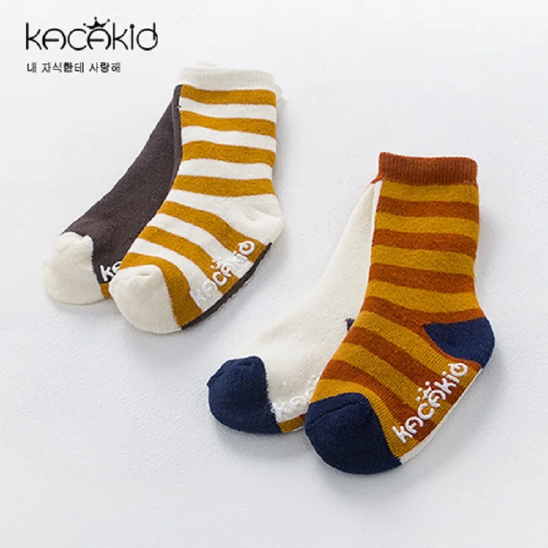 Kacakid/новые детские носки модные махровые в полоску для детей толстые зимние