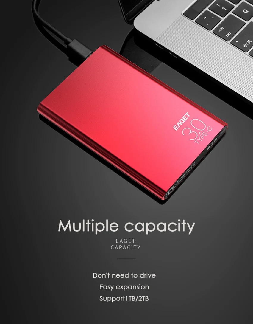 EAGET Внешние жесткие диски 2 ТБ 1 ТБ HDD высокая скорость Тип C 3,0 жесткий диск ультра-тонкий USB C Мобильный HDD для ноутбуков Настольный