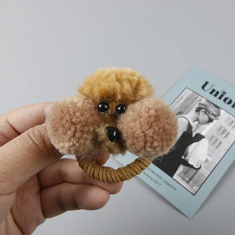 Light Brown Милые помпоны для девочек с помпонами, ленты для волос, круглые помпоны, держатель для волос, эластичные ленты для волос для детей, HC109 - Цвет: Light Brown