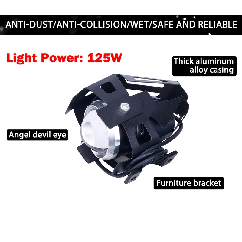 Motorcycle Headlight Motorbike Upper Low Beam Flash Motos 125W U5 LED Waterproof 12V spotlight Driving car Fog Spot Head Light |