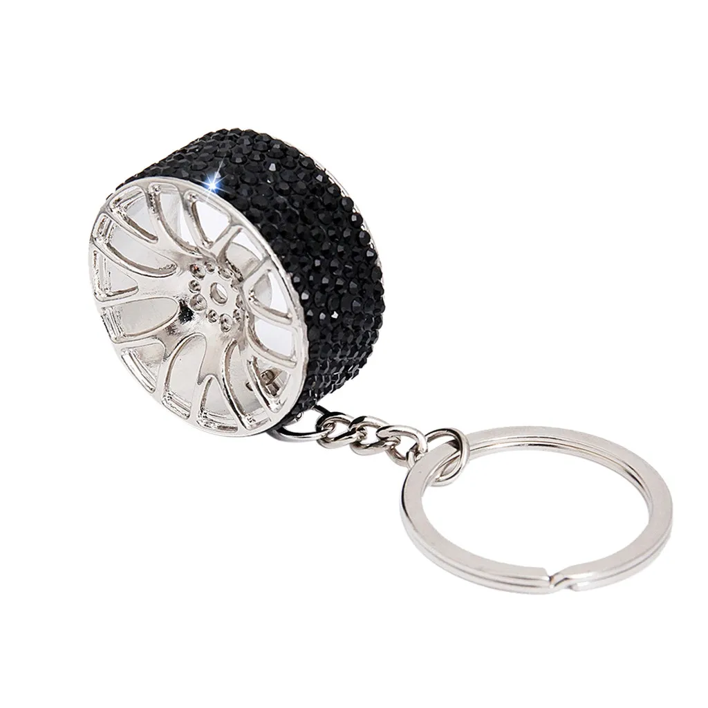 

Crystal Rhinestone Alphabet Keyring Initial Creative Wheel Key Ring Chain Unisex Hub Rim Model Car Key Chain Keyring Gift #30