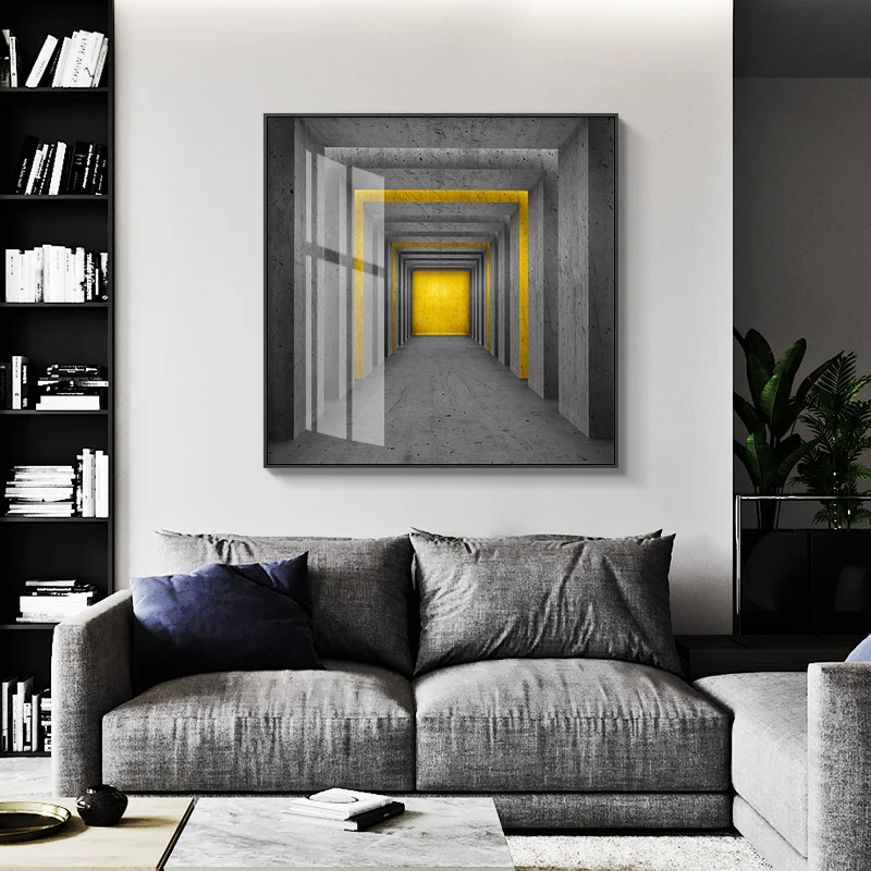 

Endless Hallway Fashion Stylish Square Black And yellow Poster Canvas Painting Print Wall Art Pictures For Living Room Bedroom