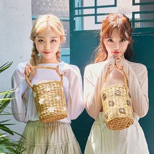 Пляжная сумка, летняя, новая, наплечная, в японском и южнокорейском стиле, Плетеная соломенная сумка, женская сумка, маленькая, свежая