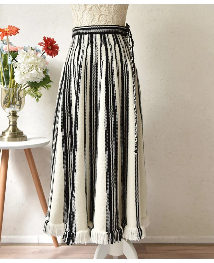 Трикотажная юбка макси высокого качества женские Подиумные полосатые шерстяные