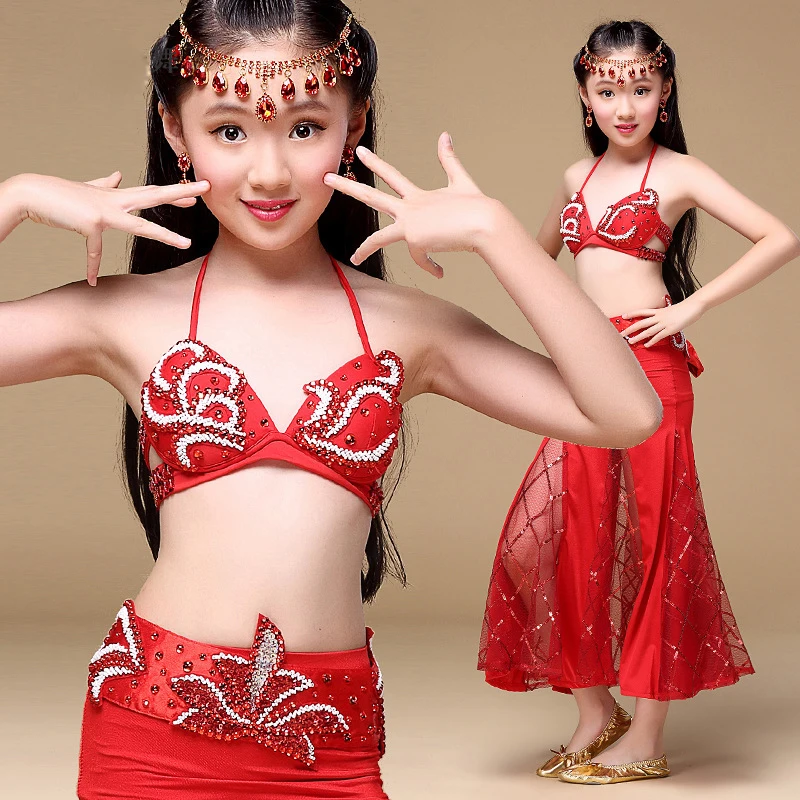 Детская одежда для танца живота костюм из 3 предметов бюстгальтер с ремнем юбка
