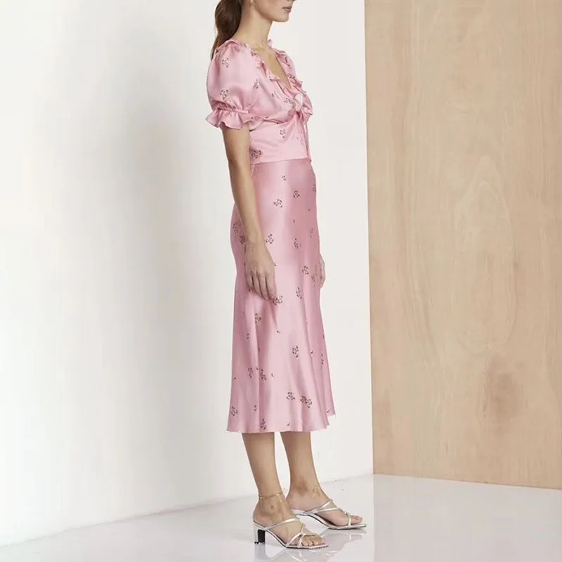 TWOTWINSTYLE элегантные две детали с принтом набор для женщин v-образный вырез пышными