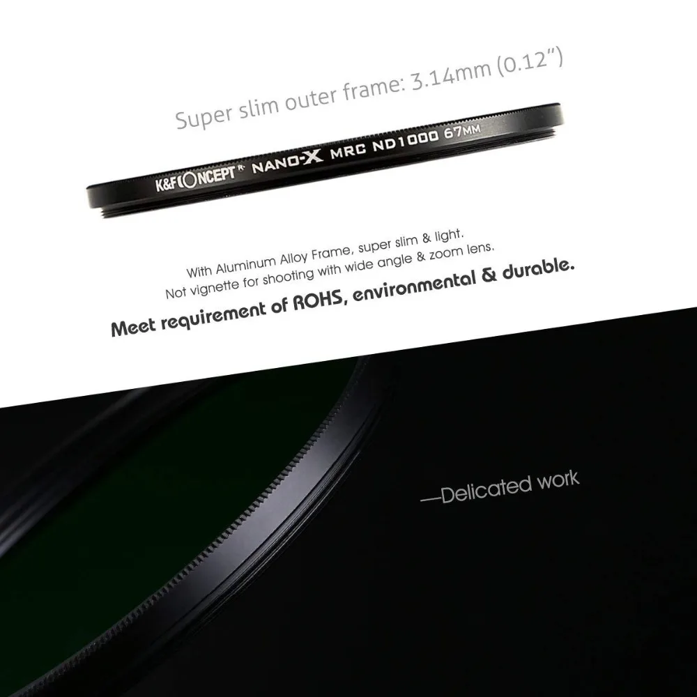K& F CONCEPT тонкий ND1000 52/58/62/67/72/82 мм ND фильтр объектива мультипросветление с каждой стороны Стекло набор УФ-фильтров с нейтральной плотностью фильтр для sony цифровой зеркальной камеры Canon Nikon Камера