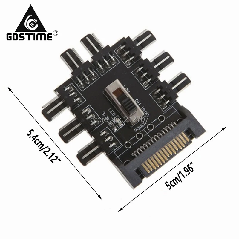 10pcs Gdstime Multi Way Splitter Cooler Cooling Fan Hub PC Computer SATA 1 to 8 3Pin 12V Black | Компьютеры и офис