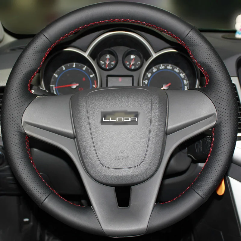 LUNDA черный кожаный чехол рулевого колеса автомобиля для Chevrolet Cruze 2009- Aveo 2011- Holden Cruze 2010