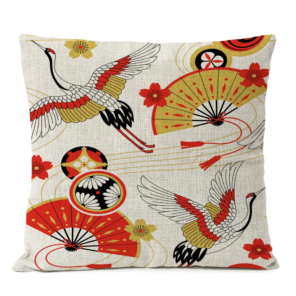 25 Japanese Fuji Cherry Cushion Cover Home Decorative Pillows Japan Ukiyo-e Wave Pillow Cover Linen Pillow Case Cojines Almofada - Цвет: 25