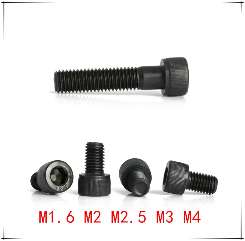 DIN912 с шестигранной головкой Кепки винт M1.6/M2/M3/M4* 2/3/4/5/6/8/10/12/16/20 Вт, 30 Вт, 40/50 мм черная отделка болт легированная сталь Винт Grade12.9