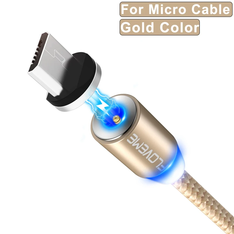 For Micro Gold FLOVEME магнитная зарядка магнитный кабель Магнитный зарядный кабель Micro usb type C Lighting Cable 2A Быстрая зарядка USBC/type-C провод для зарядки iPhone samsung кабель зарядка для айфона шнур для зарядки телефона - Цвет: For Micro Gold