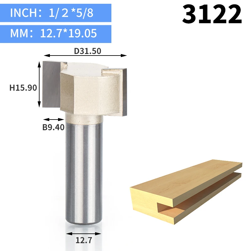 HUHAO 1pcs 1/2" Shank T type slotting cutter woodworking tool 2 Flute router bits for wood Rabbeting Bit endmill milling cutter - Длина режущей кромки: 3122