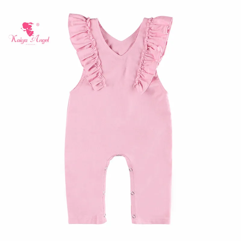 

Kaiya Angel 2019 New Baby Girls Summer Clothes Sets Rumpers Sleeveless Pink Simple Style Ruched V-Neck Covered Button Wholesale