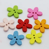 100pcs cartoon colorful 2holes wood buttons 1515mm cute flower wooden flatback buttons for childrens clothes sew om buttons