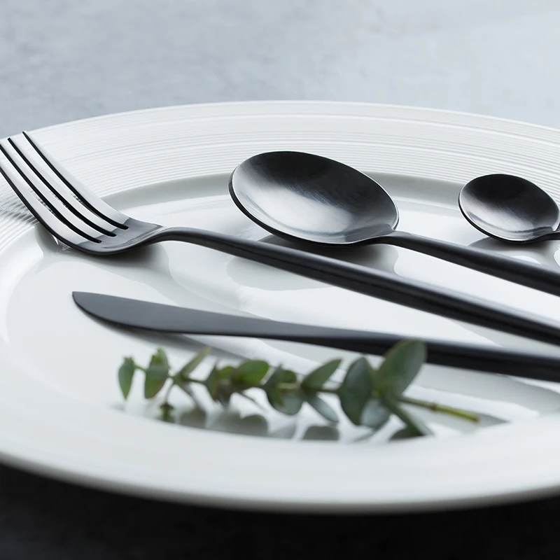 Черный столовые приборы набор посуды 4 шт. Нержавеющая сталь Глод посуда в