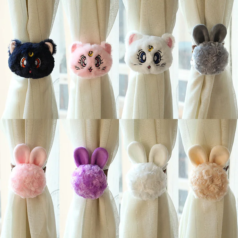 

2Pcs Curtain Buckle Cute Cartoon Rabbit Ears Curtain Clip Bundle Rope Lace Curtains Holder Living Room Decoration Accessories