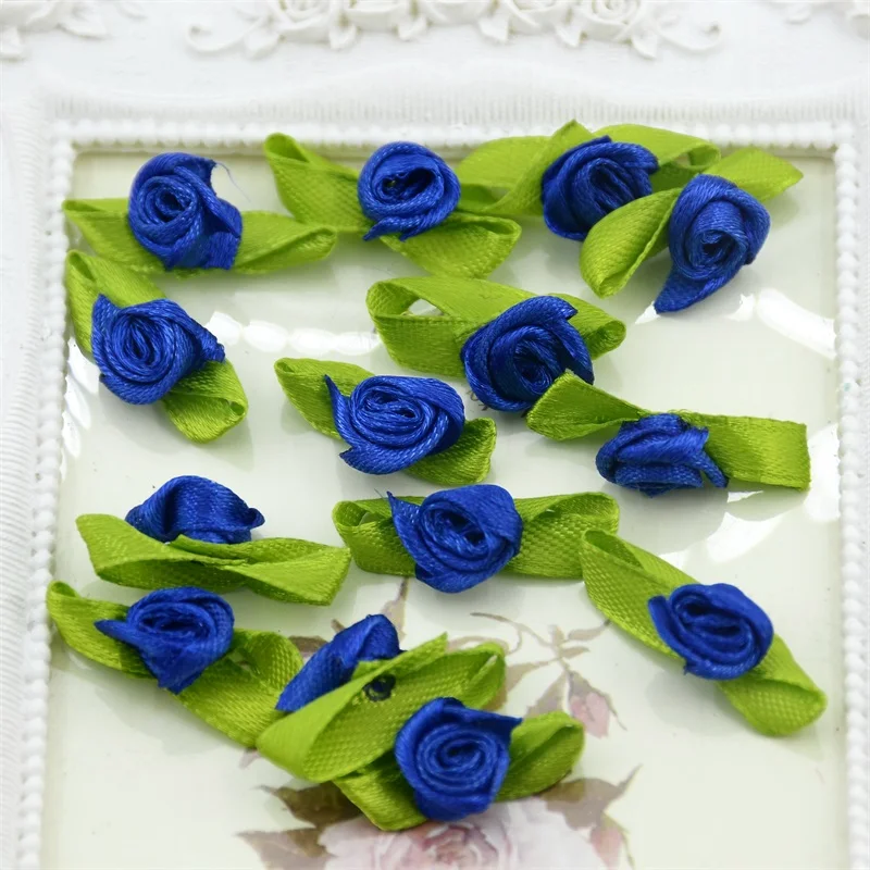 Royal blue 100 шт Искусственный Мини Шелковый Искусственный цветок ручной работы DIY ленточная Роза красивое рождественское ручное творчество DIY свадебное украшение ручной работы - Цвет: Royal blue