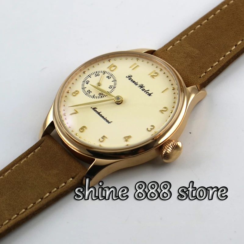 Parnis светло-желтый циферблат Золотой корпус 6497 Движение рука намотки мужские часы
