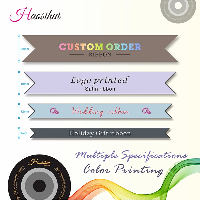 

HAOSIHUI Free Shipping 50 yards/lot Custom Ribbon Cartoon Printed Satin Tapes