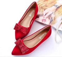 autumn new wedding shoes flat small red shoes 31 red wedding shoes bride shoes single shoes large size soft sole women shoes 46